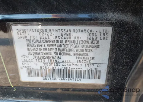 2022 Nissan Sentra Sv Xtronic Cvt z USA, uszkodzony, nr VIN 3N1AB8CV6NY249164